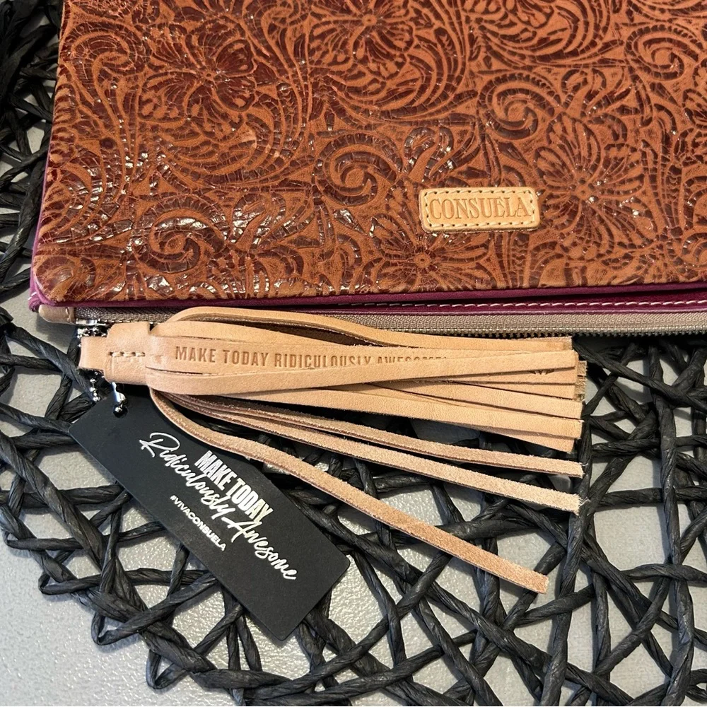 Consuela Sally Fold Over Leather Tooled Clutch